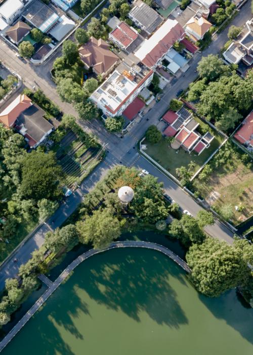 A climate-smart city from an aerial view.